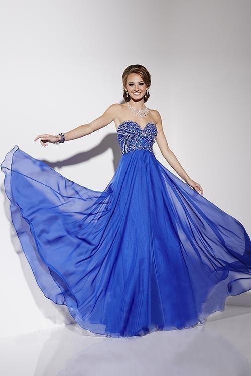 Studio 17 - 12569 Beaded Chiffon A-line Dress in Royal