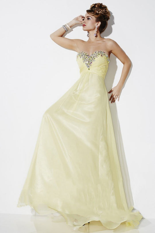 Studio 17 - Rhinestone Beaded Sweetheart Long Gown 12492 in Yellow