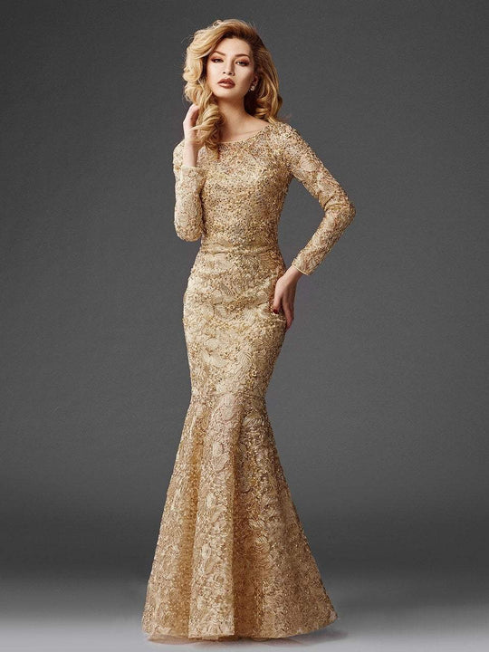 Clarisse - Glamorous Gilded Lace Evening Gown M6426 in Gold