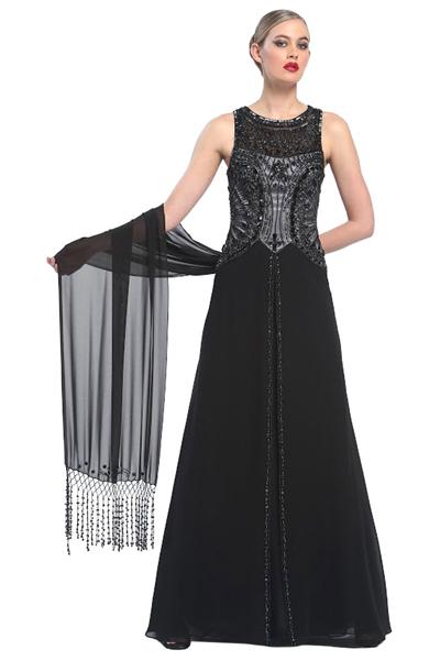 Sue Wong - Bejeweled Bateau Neck A-line Dress N5338 in Black