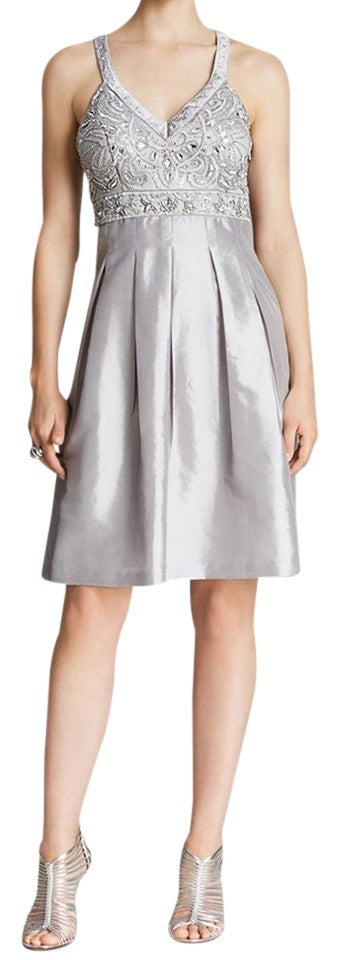 Sue Wong - Embellished V-Neck Short Dress N4237 in Silver