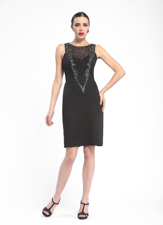 Sue Wong - Embroidered Illusion Bateau Dress N5345 in Black