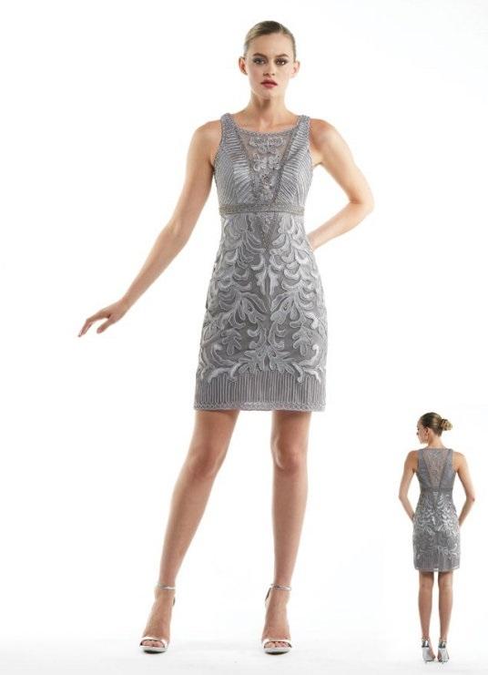 Sue Wong - N5408 Sleeveless Embroidered Mesh Dress in Gray