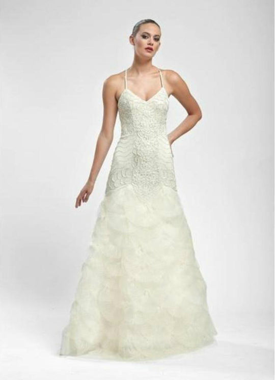 Sue Wong - Appliqued Fan Organza Gown R5130 in White