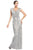 Sue Wong - Cap Sleeve V-neck Long Dress in Gray