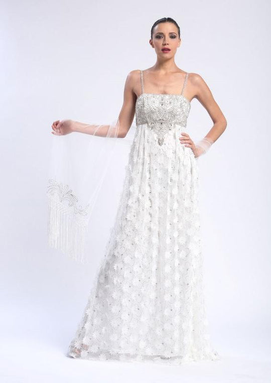 Sue Wong - Embellished Empire Mesh Gown W5202 in White