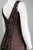 Sue Wong -  V-Cut Neckline Swirl Patterned Dress N4305 in Black and Pink