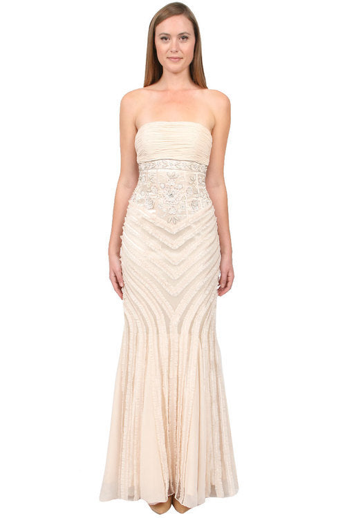 Sue Wong - Strapless Ruffle Trim Mermaid Gown N0230 in Neutral