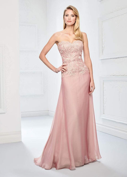 Montage by Mon Cheri - 218916 Embroidered Lace Chiffon A-line Gown in Pink