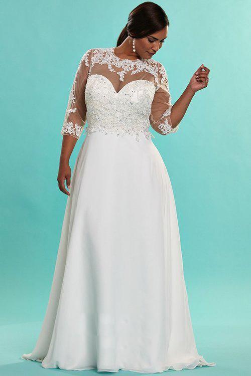 Embellished Illusion Scoop Neck Chiffon A-Line Dress SC5072