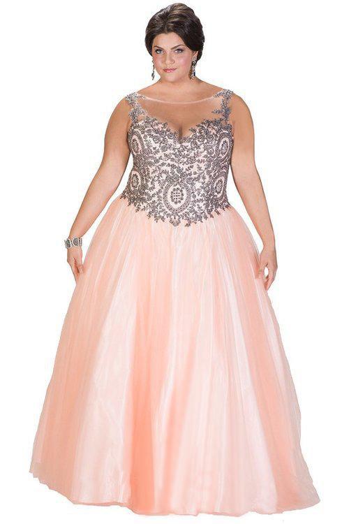 Beaded Illusion Bateau Neck Tulle Ball Gown SC7204
