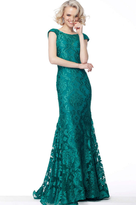 Jovani - 68433 Bateau Embellished Trumpet Dress In Green