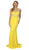 Nox Anabel - T253 Metallic Stripped Illusion Cutout Back Gown In Yellow