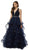 Nox Anabel - T256 Plunging Halter Dotted Lace Tiered Gown In Blue