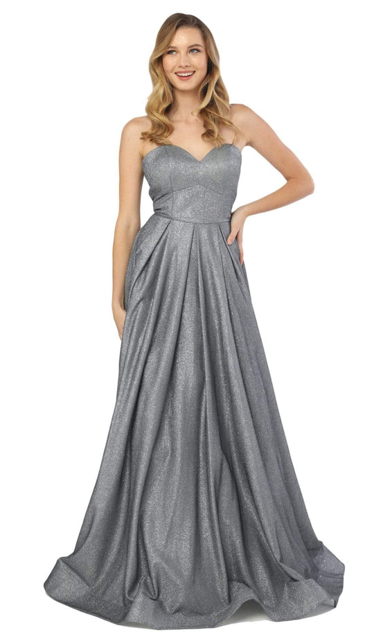 Nox Anabel - T258 Lustrous Strapless Sweetheart A-Line Evening Gown In Gray and Silver