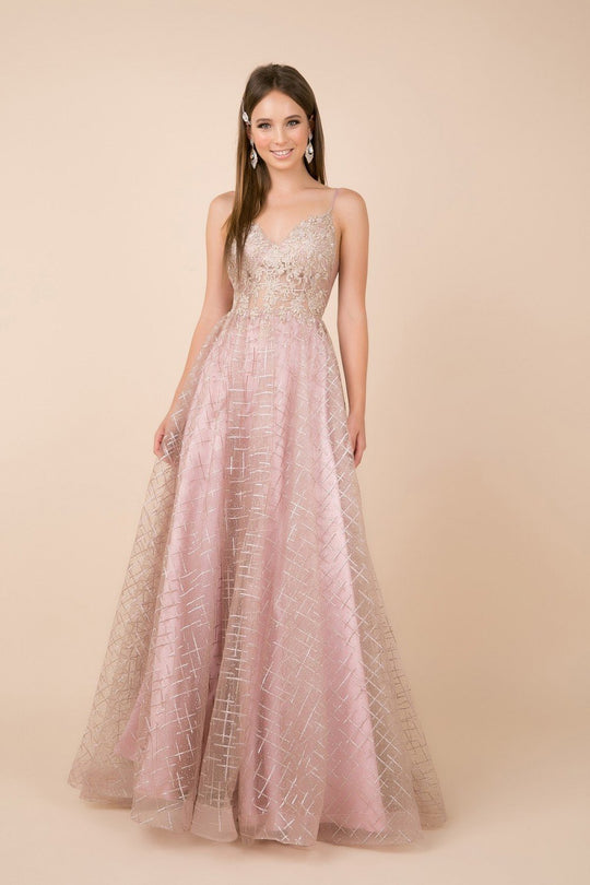 Nox Anabel - T298 Embroidered V-neck A-line Gown In Pink
