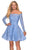 La Femme - 28175 Lace Long Sleeve Off-Shoulder A-line Dress In Blue