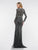Colors Dress - J109 Beaded Long Sleeve Deep V-neck Trumpet Dress in Black 