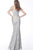 Jovani - 68130 Embroidered Deep Off-Shoulder Trumpet Dress In Gray