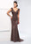 Ivonne D for Mon Cheri - 218D22 Beaded Cap Sleeve V-neck Sheath Dress in Brown