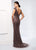 Ivonne D for Mon Cheri - 218D22 Beaded Cap Sleeve V-neck Sheath Dress in Brown