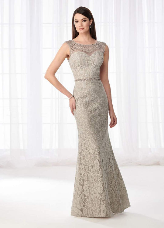 Cameron Blake - 218606 Illusion Beaded Neckline Trumpet Gown in Neutral