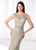 Cameron Blake - 218606 Illusion Beaded Neckline Trumpet Gown in Neutral