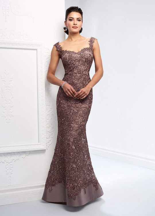 Ivonne D for Mon Cheri - 218D23 Allover Lace Sweetheart Trumpet Dress in Brown