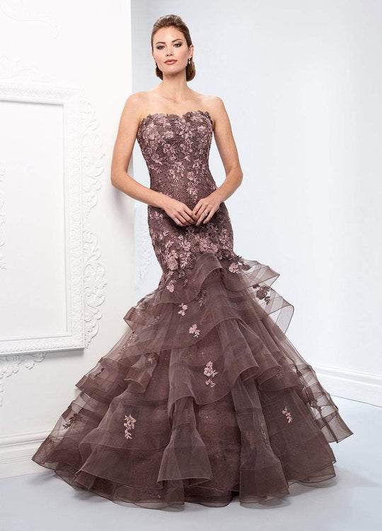 Ivonne D for Mon Cheri - 218D21 Sequined Metallic Lace Tulle Dress in Brown