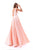 Tarik Ediz - 50209 Deep V-neck Floral Jacquard Ballgown In Pink