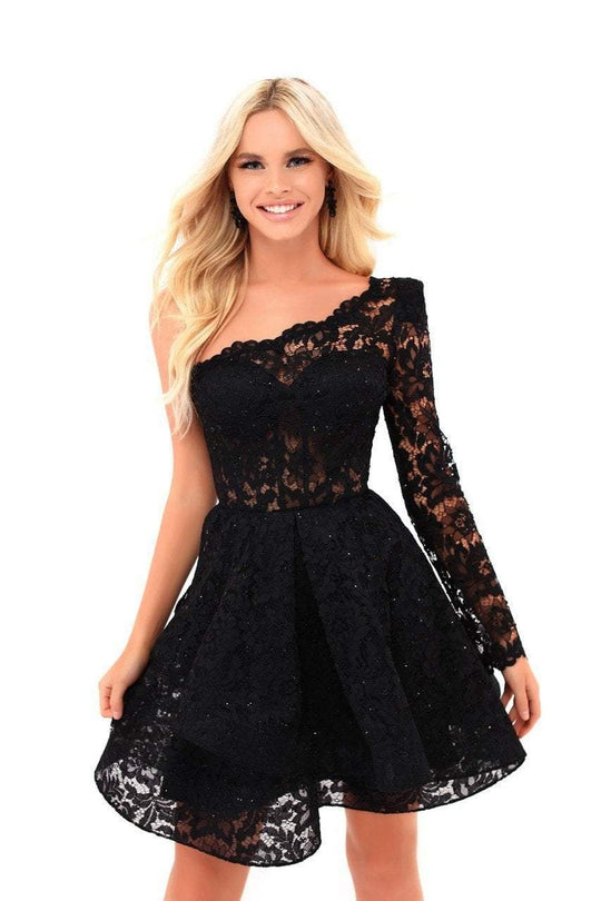 Tarik Ediz - 50210 Lace Asymmetric A-line Dress In Black