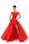 Tarik Ediz - 50223 Ruched Off-Shoulder Lace Dress with an overskirt In Red