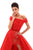 Tarik Ediz - 50223 Ruched Off-Shoulder Lace Dress with an overskirt In Red