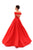 Tarik Ediz - 50223 Ruched Off-Shoulder Lace Dress with an overskirt In Red