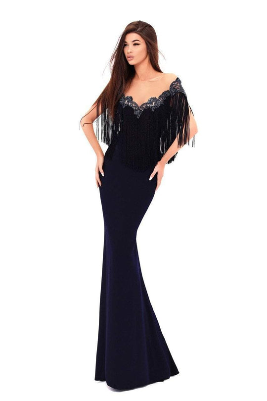 Tarik Ediz - 50225 Faux Off-Shoulder Mermaid Crepe Gown In Blue