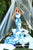 Tarik Ediz - 50228 Floral Print Sheer Neck Mermaid Dress In Blue and White