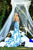 Tarik Ediz - 50228 Floral Print Sheer Neck Mermaid Dress In Blue and White