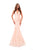 Tarik Ediz - 50229 Crystal Embellished Deep V-neck Mermaid Dress In Pink
