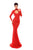 Tarik Ediz - 50230 Long Sleeve High Neck Lace Sheath Dress In Red