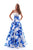 Tarik Ediz - 50231 Lace Illusion Neck Floral Printed Ballgown In Blue and White