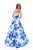 Tarik Ediz - 50231 Lace Illusion Neck Floral Printed Ballgown In Blue and White