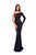 Tarik Ediz - 50234 Single Sleeve Lace Asymmetric Sheath Dress In Blue