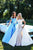 Tarik Ediz - Off Shoulder Sheath with Ballgown Overskirt 50239 In White and Blue