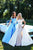 Tarik Ediz - 50239 Off Shoulder Sheath with Ballgown Overskirt In White and Blue