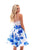 Tarik Ediz - 50241 Illusion Neck Lace Floral Print A-line Dress In Blue and White