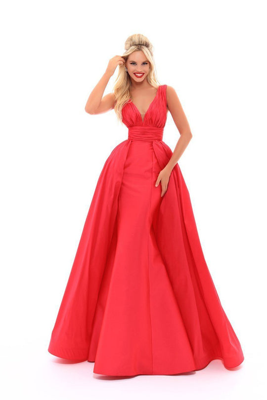 Tarik Ediz - 50243 Ruched Mermaid Dress with Ballgown Overskirt In Red