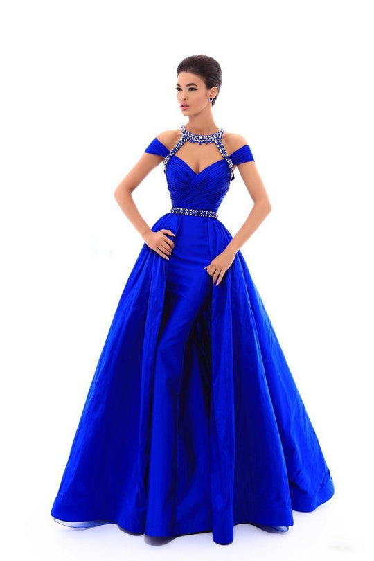 Tarik Ediz - 50244 Halter Cold Shoulder Mermaid Gown In Blue