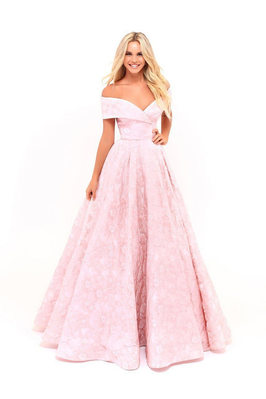 Tarik Ediz - 50247 Long Off-Shoulder Jacquard Ballgown In Pink