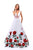 Tarik Ediz - 50275 Deep V-Neck Floral Print Ballgown In White