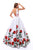 Tarik Ediz - 50275 Deep V-Neck Floral Print Ballgown In White